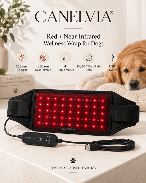 CANELVIA® red and near-infrared wellness wrap for dogs — product overview